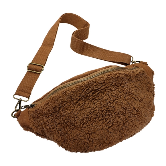 Taupe Sherpa Teddy Bear Fur Sling Bag Purse Wallet - Picture 1 of 3